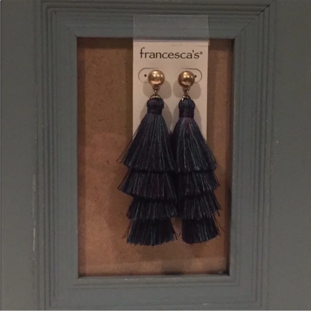 Francesca’s Teal Layered Tassel Earrings NWT